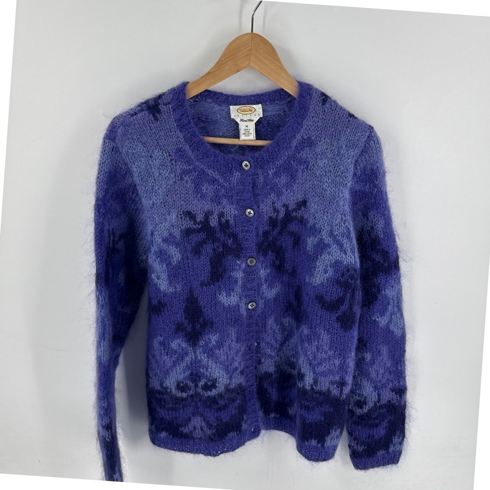 Vintage Talbots Petites Hand Knit Mohair Purple Cardigan Size M Fairy Cozy Soft